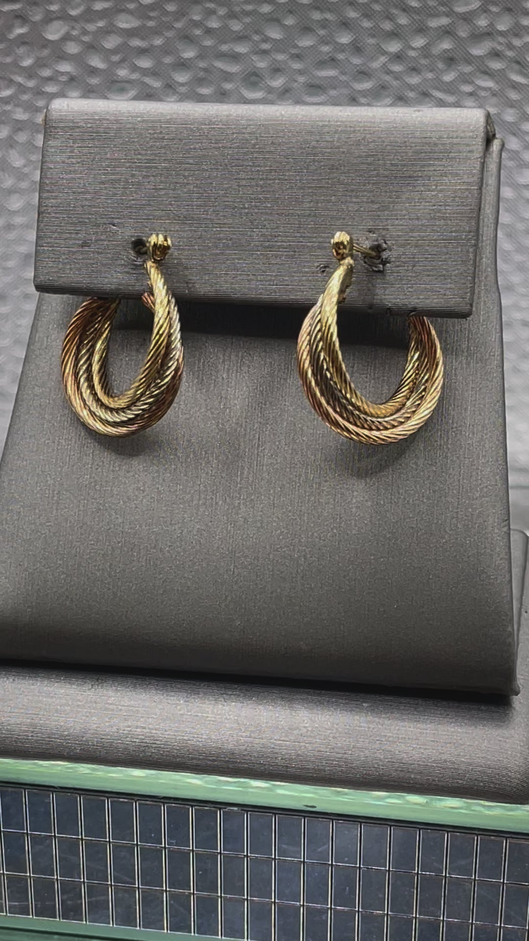Ladies 14 Karat Solid Tri-Color Gold Hoop Earrings