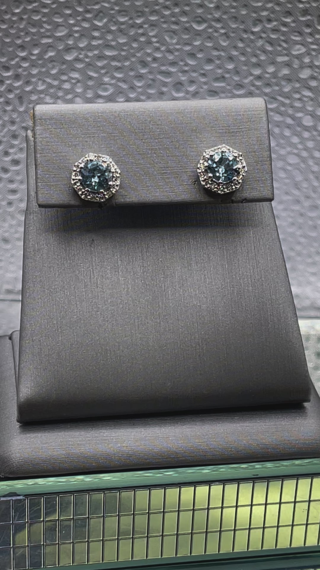 Ladies 14 Karat White Gold Aquamarine & Diamond Stud Earrings