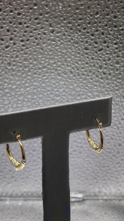 Ladies 14 Karat Solid Yellow and White Gold Heart Hoop Earrings