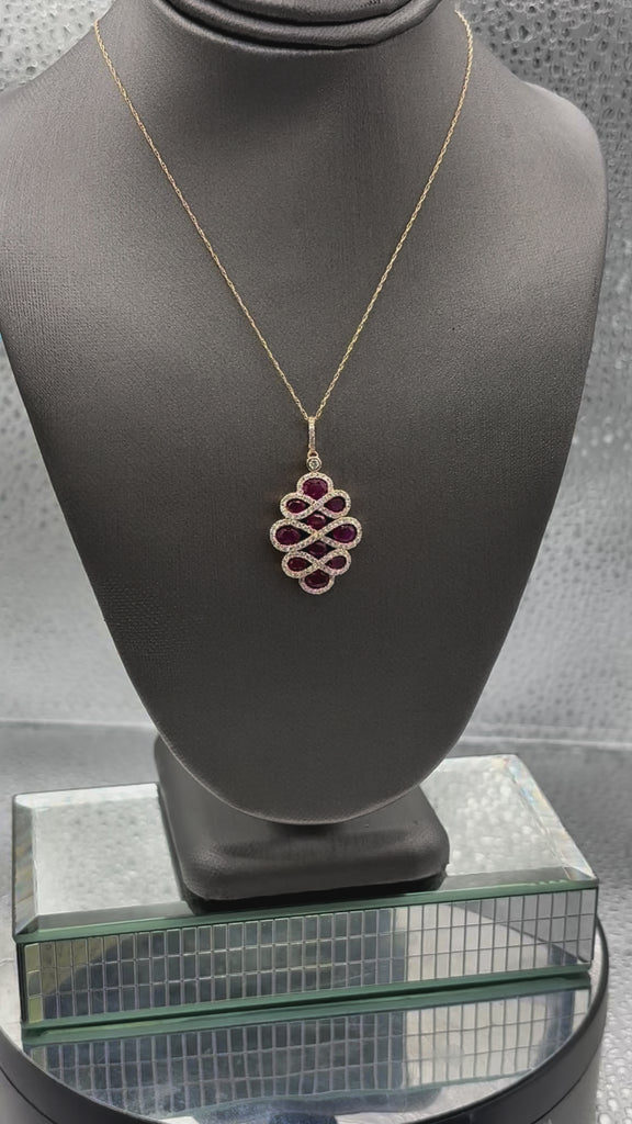 Movie of Ladies 14 Karat Rose Gold Ruby/Diamond Pendant & Chain