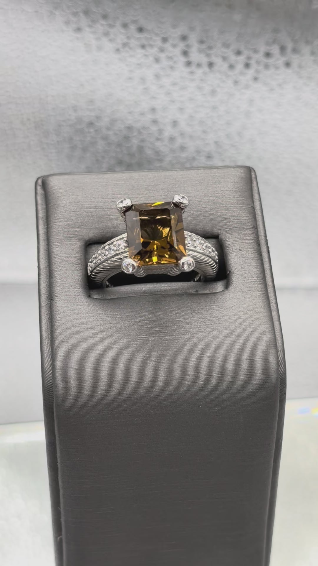 Ladies Vintage Judith Ripka Sterling Silver Emerald Cut Citrine Ring