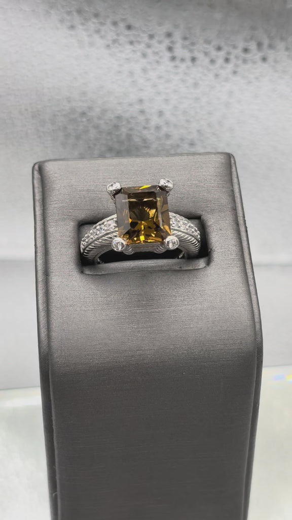 Ladies Vintage Judith Ripka Sterling Silver Emerald Cut Citrine Ring