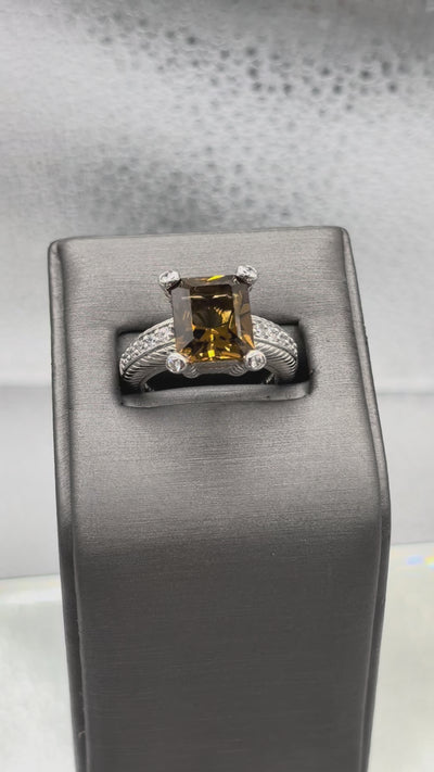 Ladies Vintage Judith Ripka Sterling Silver Emerald Cut Citrine Ring