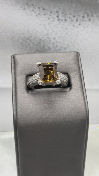 Ladies Vintage Judith Ripka Sterling Silver Emerald Cut Citrine Ring