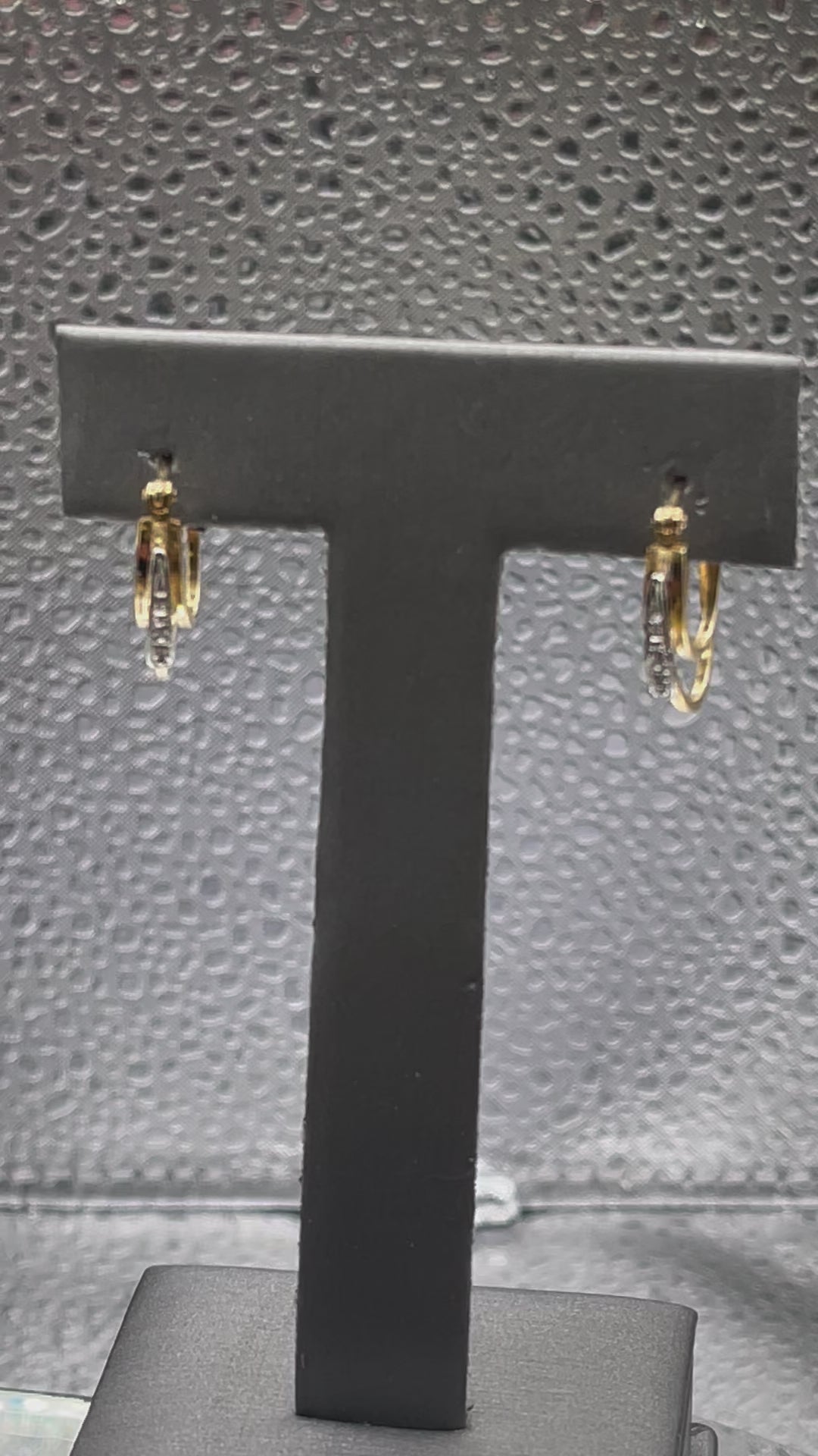 Ladies 14 Karat Solid Yellow and White Gold and Diamond Hoop Earrings