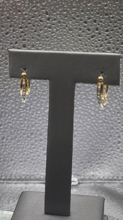 Ladies 14 Karat Solid Yellow and White Gold and Diamond Hoop Earrings