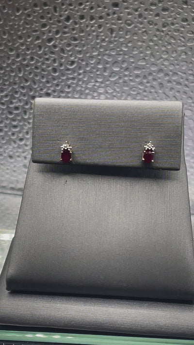 Ladies 10 Karat Solid Yellow Gold Ruby and Diamond Earrings