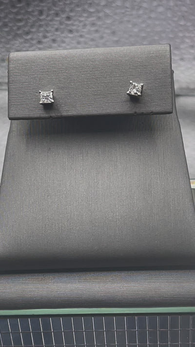 Ladies 14 Karat Solid White Gold Diamond Stud Earrings