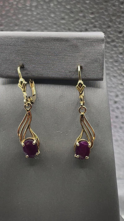 Ladies 14 Karat Solid Yellow Gold Ruby Earrings