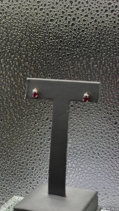 Ladies 10 Karat Solid Yellow Gold Ruby and Diamond Earrings