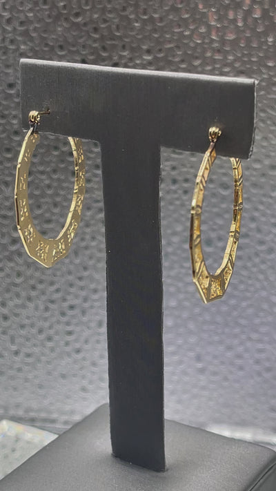 Ladies 14 Karat Solid Yellow Gold Filigree Hoop Earrings