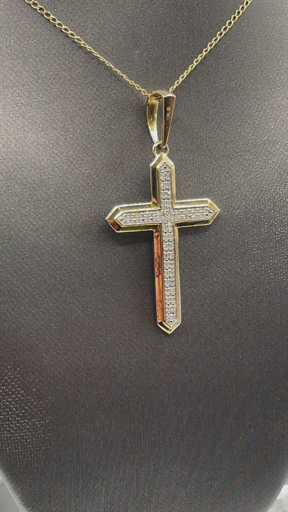 Movie of Ladies or Gents 10 Karat Solid Yellow Gold Diamond Cross Pendant