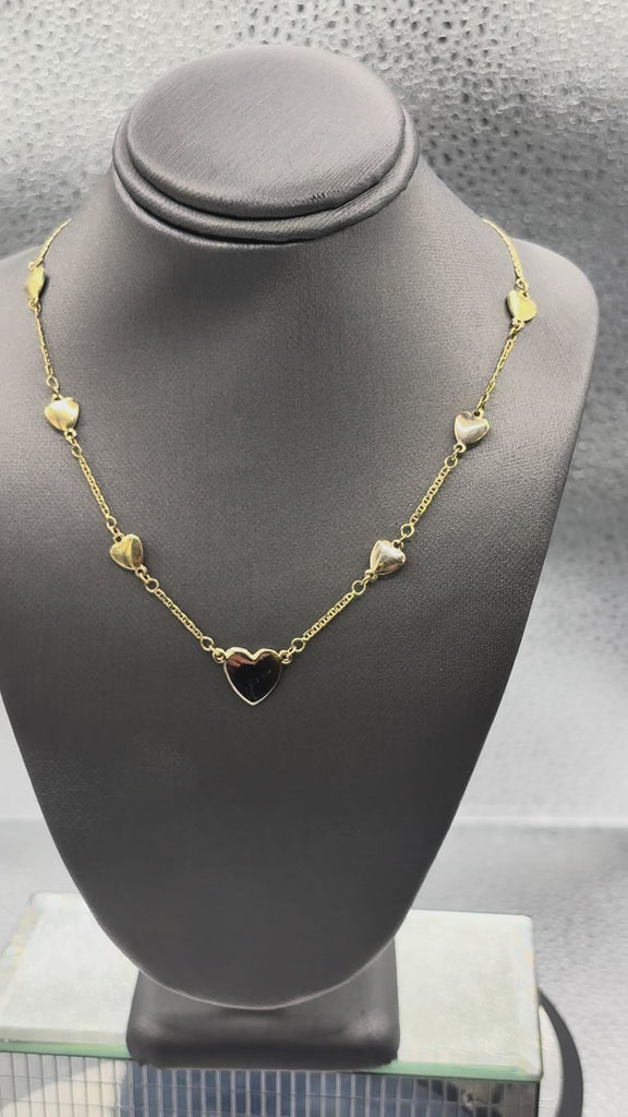 14 Karat Yellow Gold Ladies Graduated Multi-Heart Necklace