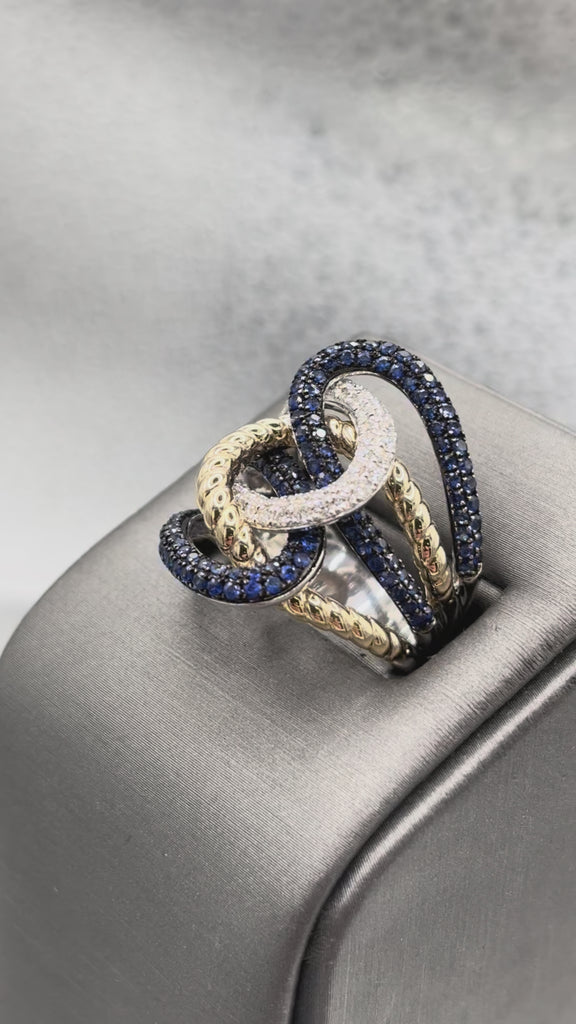Movie of Ladies 14 Karat W&Y Gold Diamond & Sapphire Lasso Love Ring