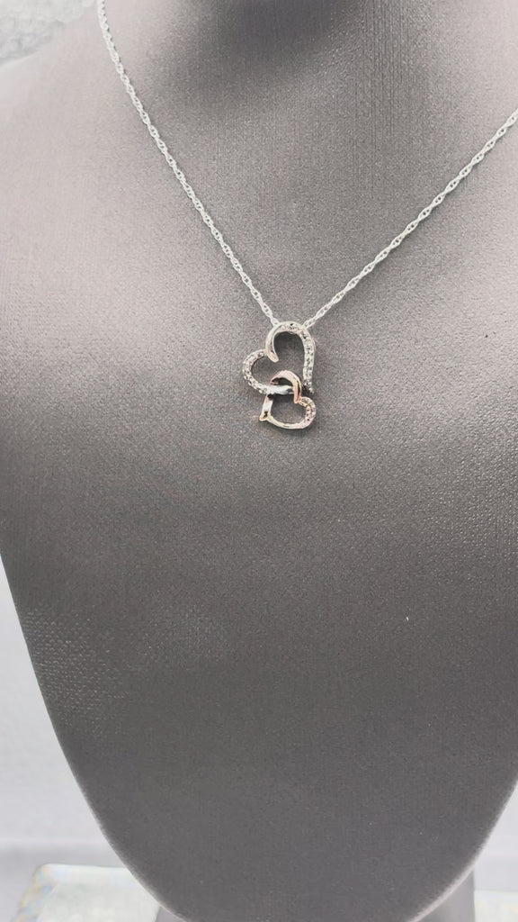 10 Karat Rose Gold & Sterling Double Diamond Heart Necklace
