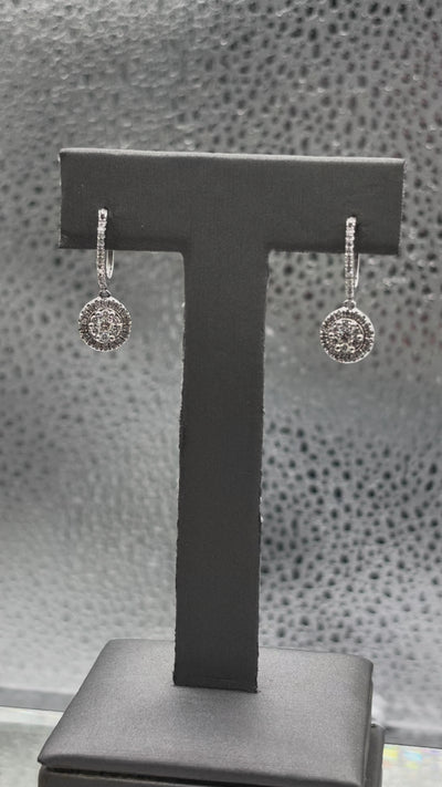 Movie of Ladies 14 Karat White Gold Dangling Diamond Halo Earrings