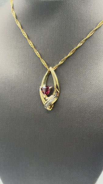 10 Karat Yellow Gold Triangle Shape Garnet & Diamond Pendant