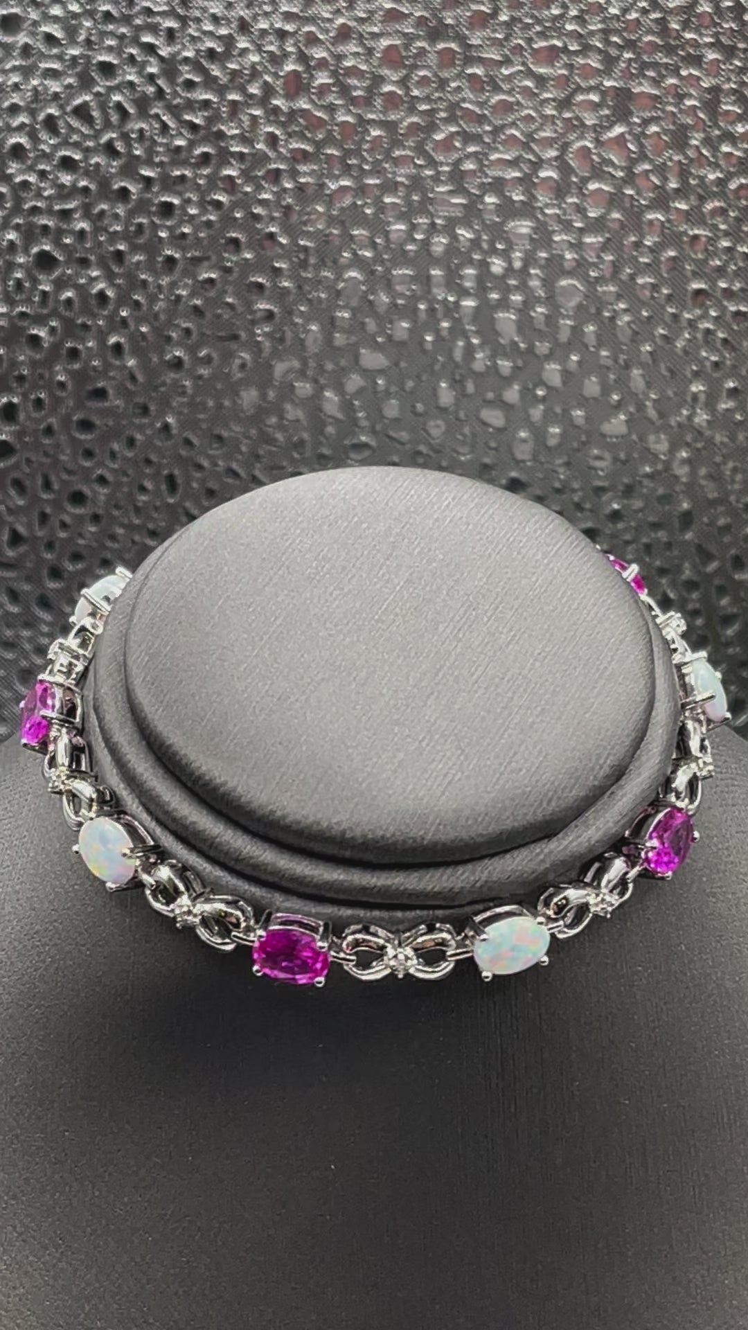 Sterling Silver Bracelet with Opals and Pink Zircon Stones