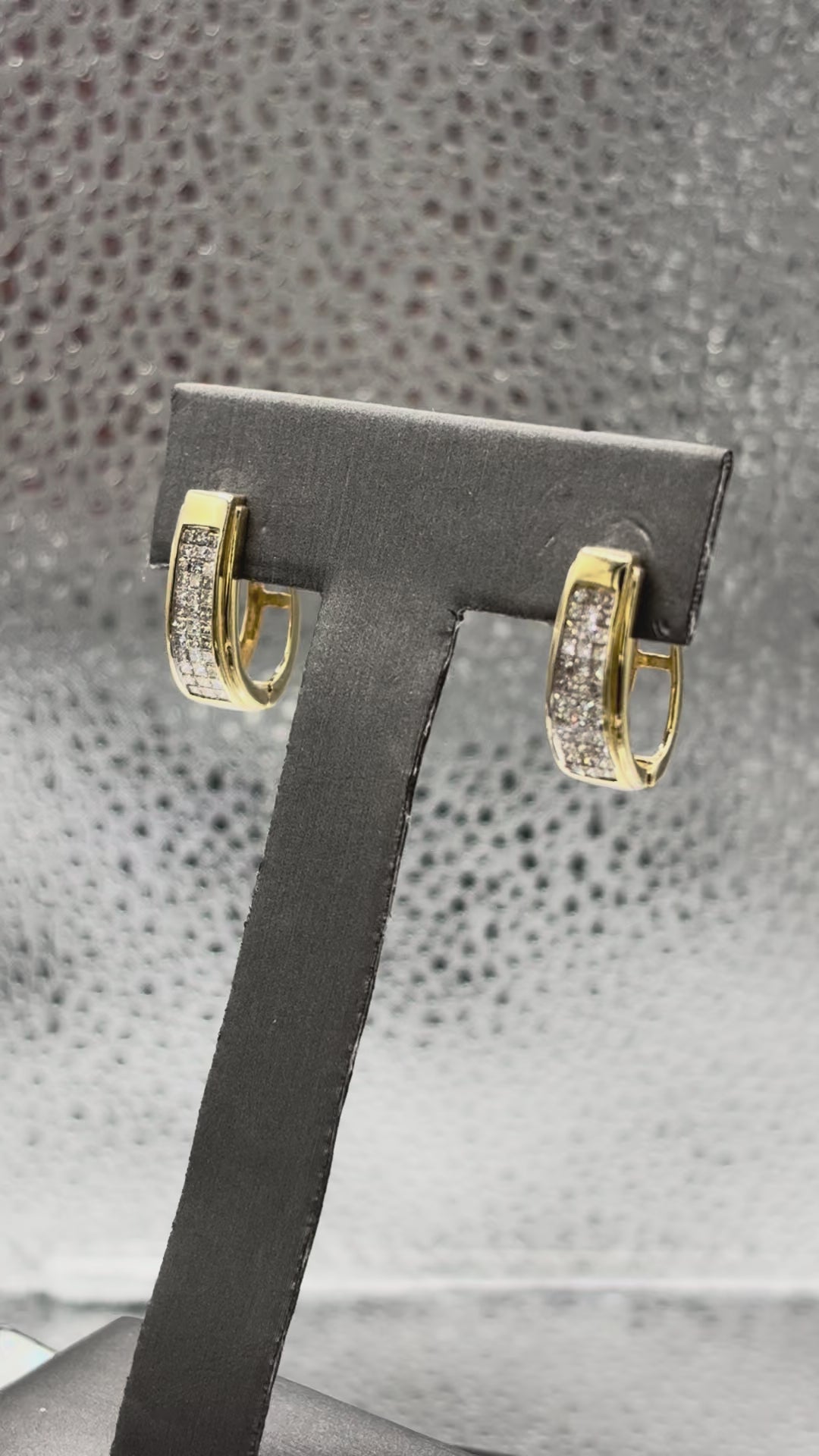 Movie of Ladies 14 Karat Yellow Gold Princess Cut Diamond Hoop Earrings