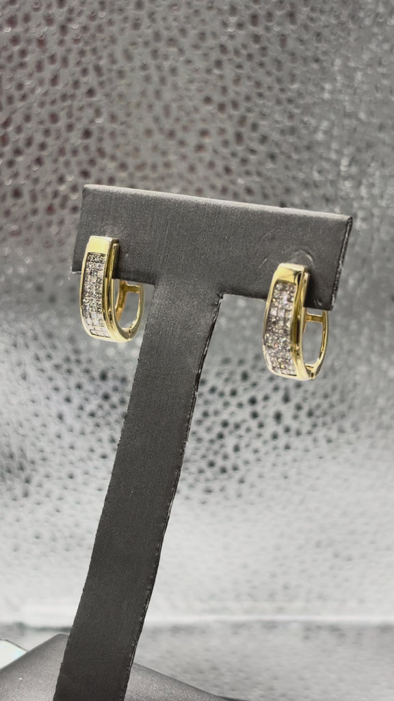 Movie of Ladies 14 Karat Yellow Gold Princess Cut Diamond Hoop Earrings