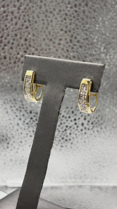 Movie of Ladies 14 Karat Yellow Gold Princess Cut Diamond Hoop Earrings
