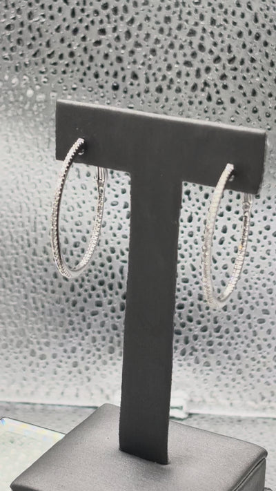 14 Karat White Gold Ladies Inside-Out Diamond Hoop Earrings