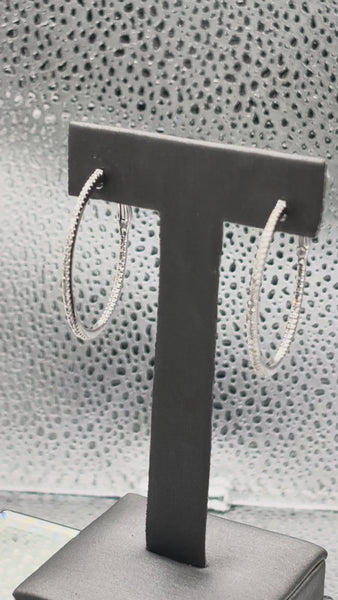 14 Karat White Gold Ladies Inside-Out Diamond Hoop Earrings