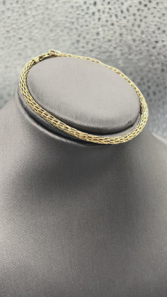 14 Karat Yellow Gold Ladies 2 Row Bismarck Link Bracelet