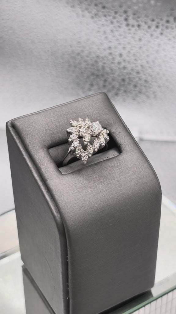 Movie of Ladies Elegant 14 Karat White Gold Diamond Floral Heart Ring