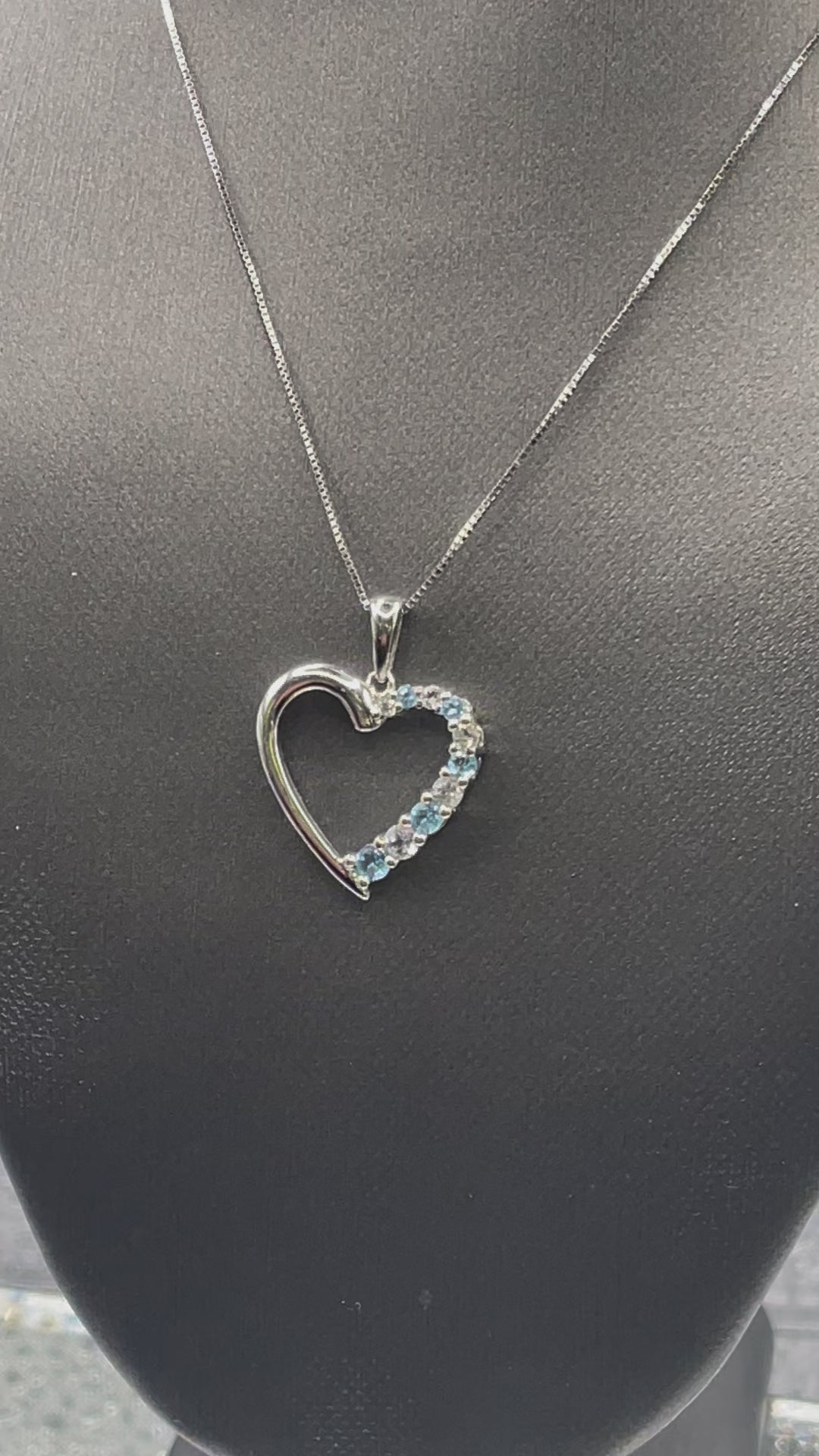 Ladies 10 Karat White Gold Diamond and Aquamarine Heart Pendant