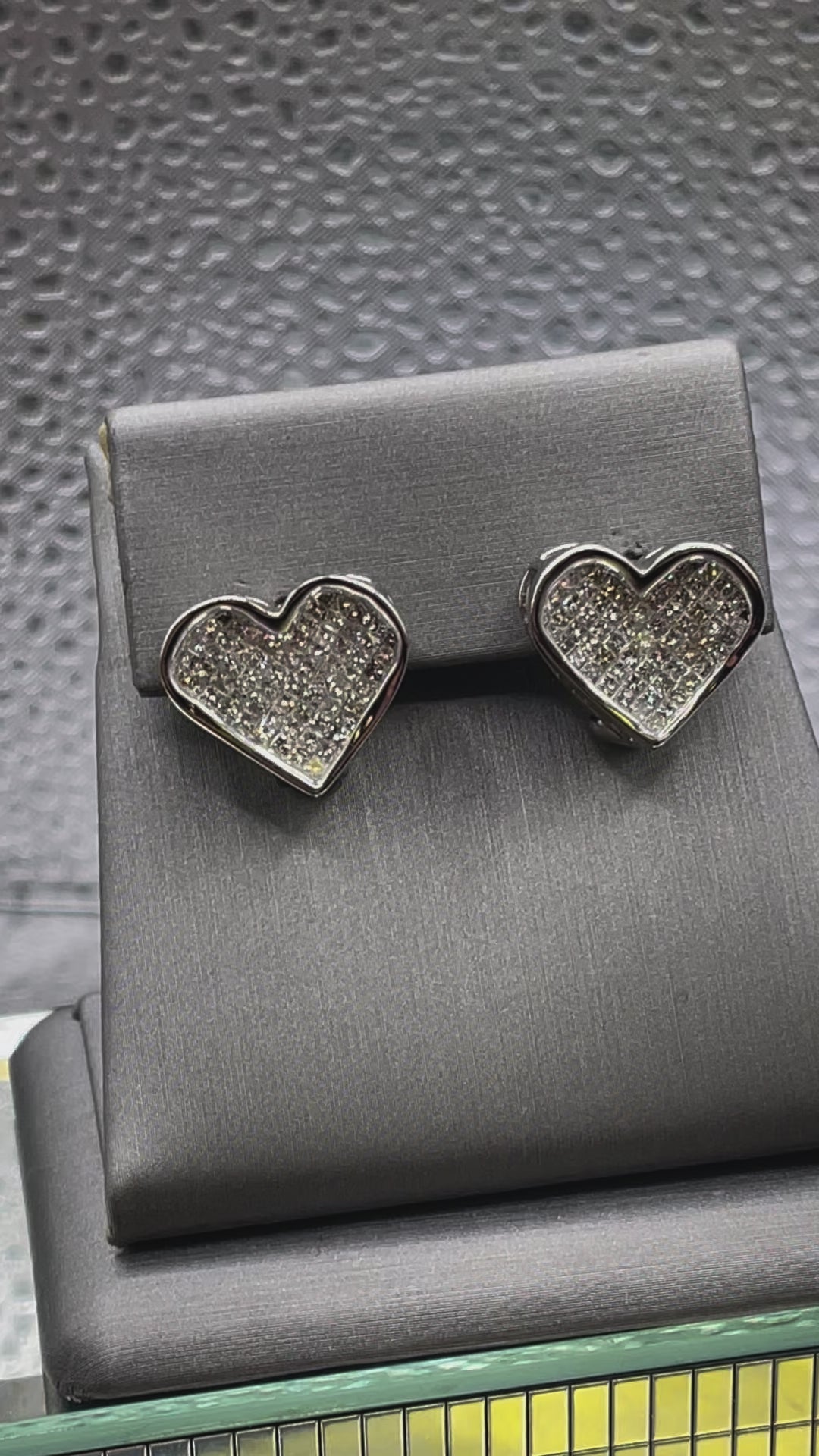 Movie two of Ladies 10 Karat Solid White Gold Princess Cut Diamond Heart Earrings