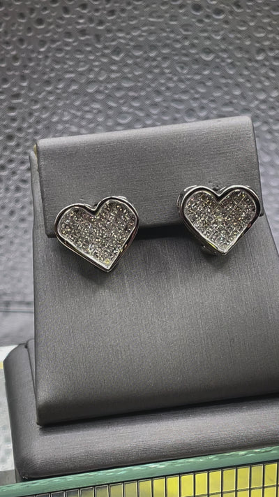 Movie two of Ladies 10 Karat Solid White Gold Princess Cut Diamond Heart Earrings