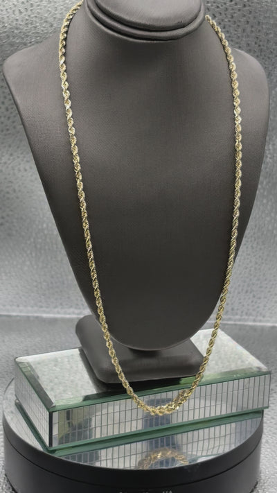 Movie of Ladies/Gents 14 Karat Solid Yellow Gold Diamond-Cut Rope Chain