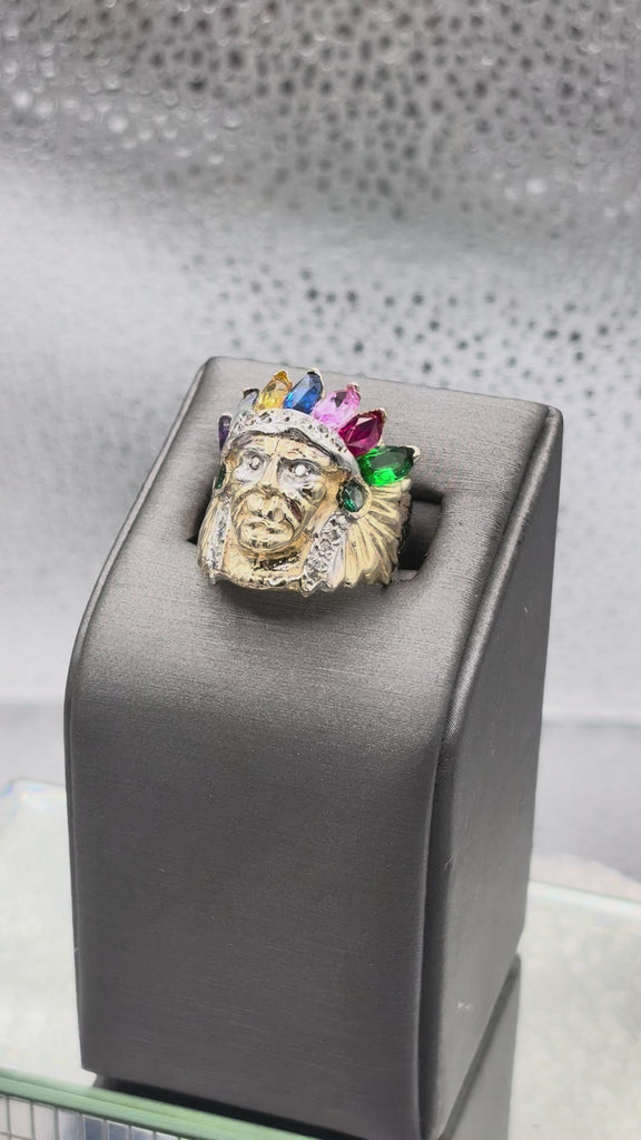 14 Karat Yellow Gold Native American Colored Stone Chief Ring