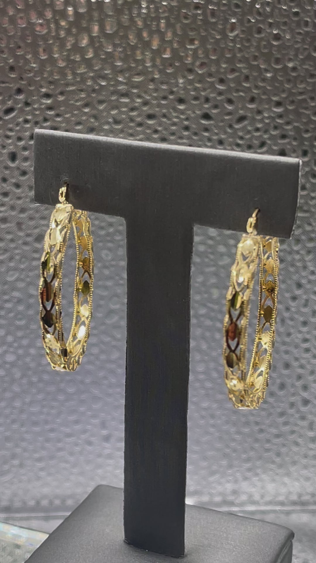 Ladies 10 Karat Solid Yellow Gold Fancy Engraved Hoop Earrings