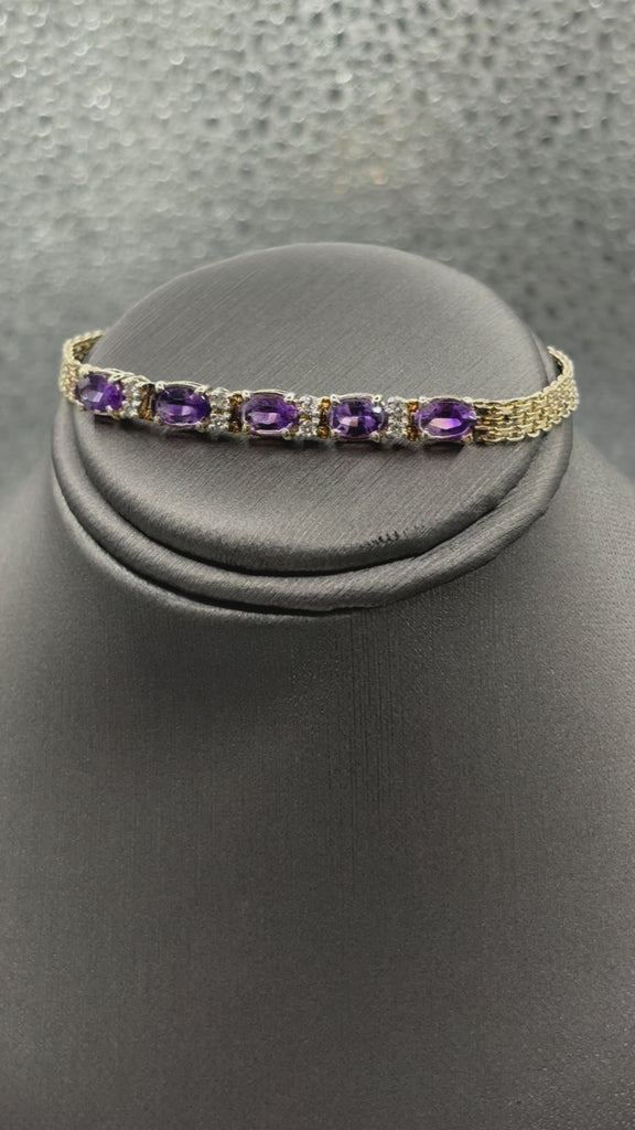 Movie of Ladies 14 Karat Y/G Amethyst & Diamond Copenhagen Bracelet