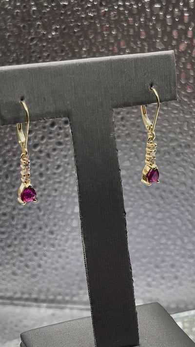 Ladies 14 Karat Solid Yellow Gold Ruby and Diamond Earrings