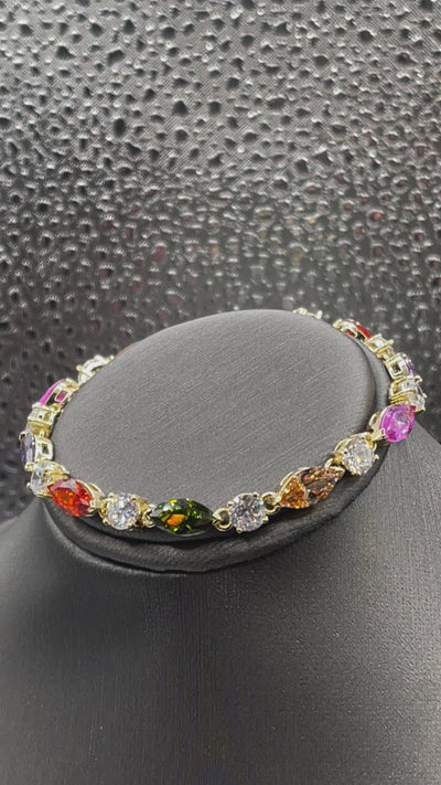 Ladies Sterling Silver Multi-Colored Stone Bracelet