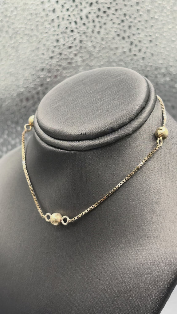 14 Karat Yellow Gold Ladies Box & Ball Link Ankle Bracelet