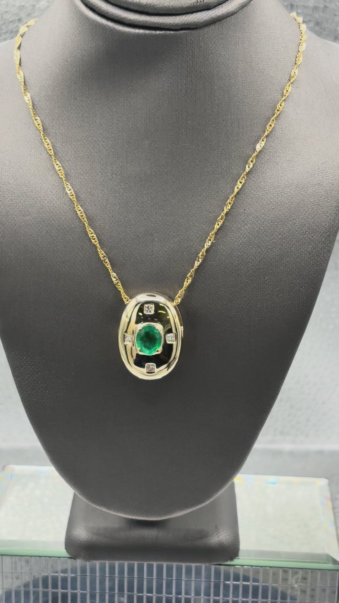 14 Karat Yellow Gold Ladies Emerald & Diamond Dome Pendant