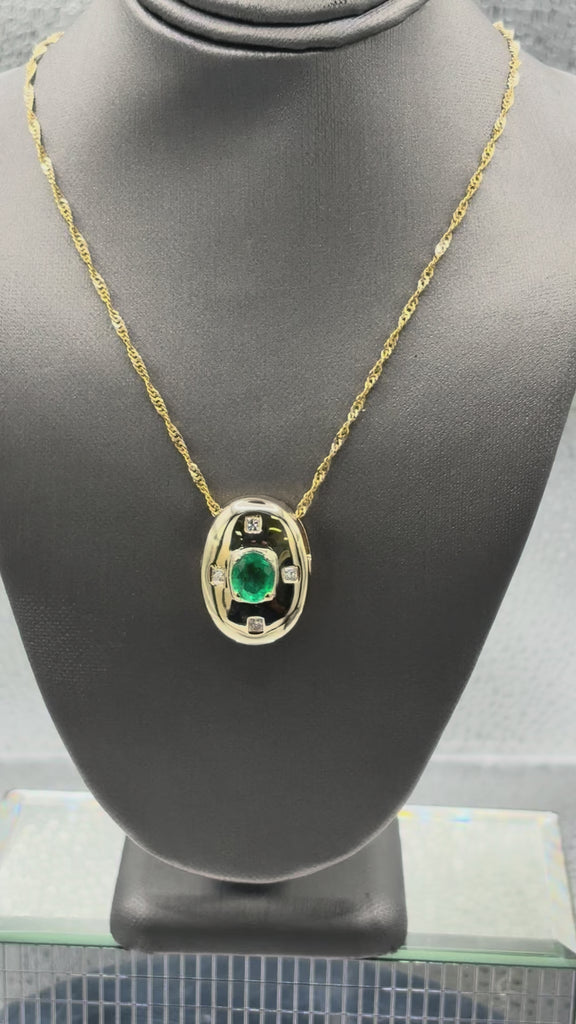 14 Karat Yellow Gold Ladies Emerald & Diamond Dome Pendant