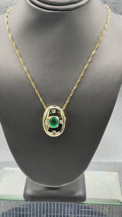 14 Karat Yellow Gold Ladies Emerald & Diamond Dome Pendant