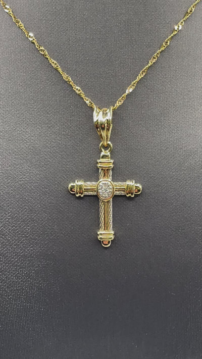 Ladies or Gents 14 Karat Solid Two-Tone Gold and Diamond Cross Pendant