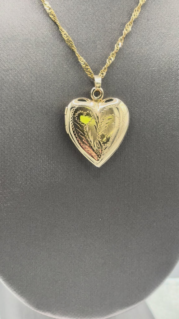 14 Karat Yellow Gold Ladies Engraved Heart Locket Pendant