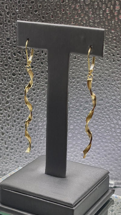 Ladies Imported 14 Karat Solid Yellow Gold Twisted Dangling Earrings