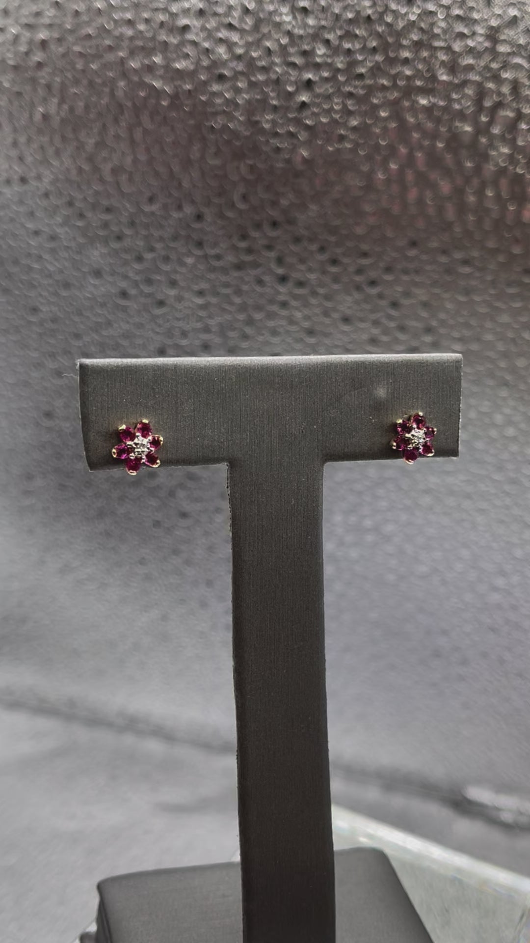 Ladies 14 Karat Gold Ruby and Diamond Floral Stud Earrings