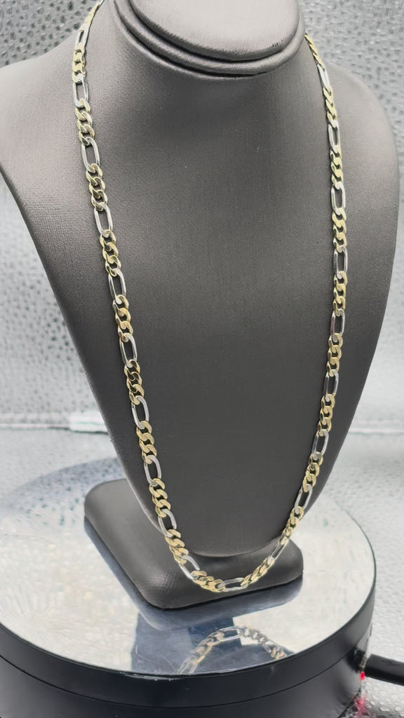Movie for Ladies/ Gents 14 Karat White & Yellow Gold Figeroe Link Chain