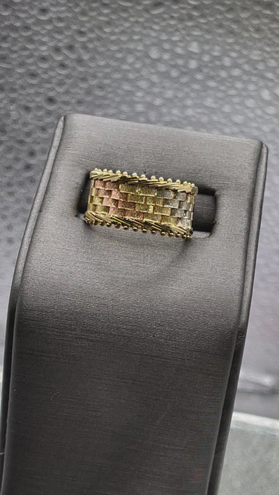 Ladies or Gents 14 Karat Tri-Colored Herringbone Ring