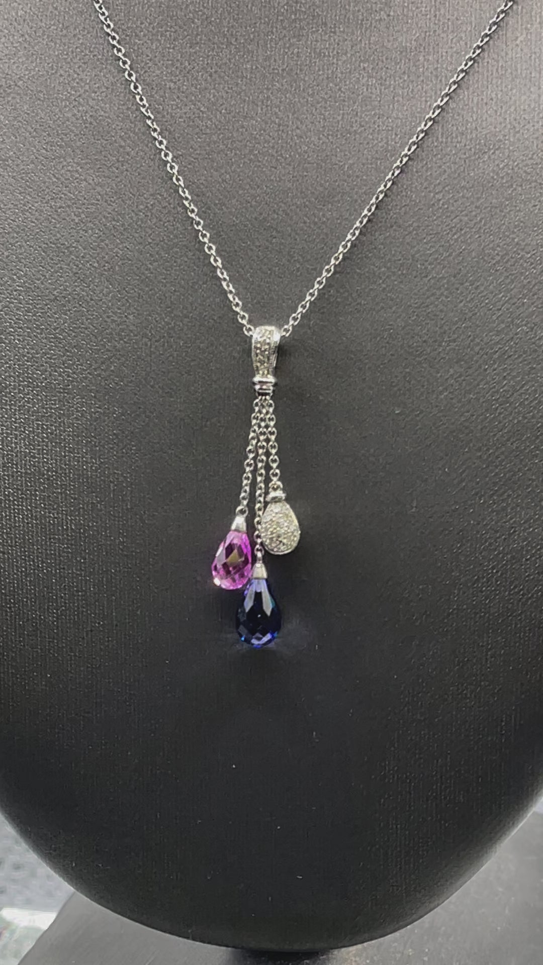 Ladies 10 Karat Italian White Gold Tri Colored Teardrop Necklace