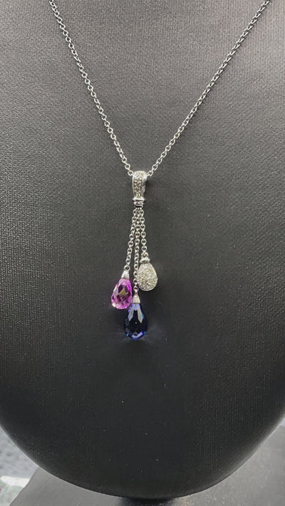 Ladies 10 Karat Italian White Gold Tri Colored Teardrop Necklace
